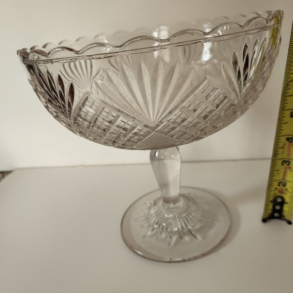 Antique Campbell Jones &Co Menlo 3 Part Mold Compote 1881 Glows Diamond Sunburst